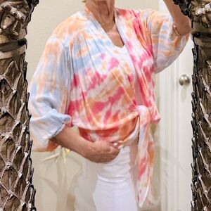 YFB Light Blue, Pink and Orange Tie-Dye Wrap Blouse